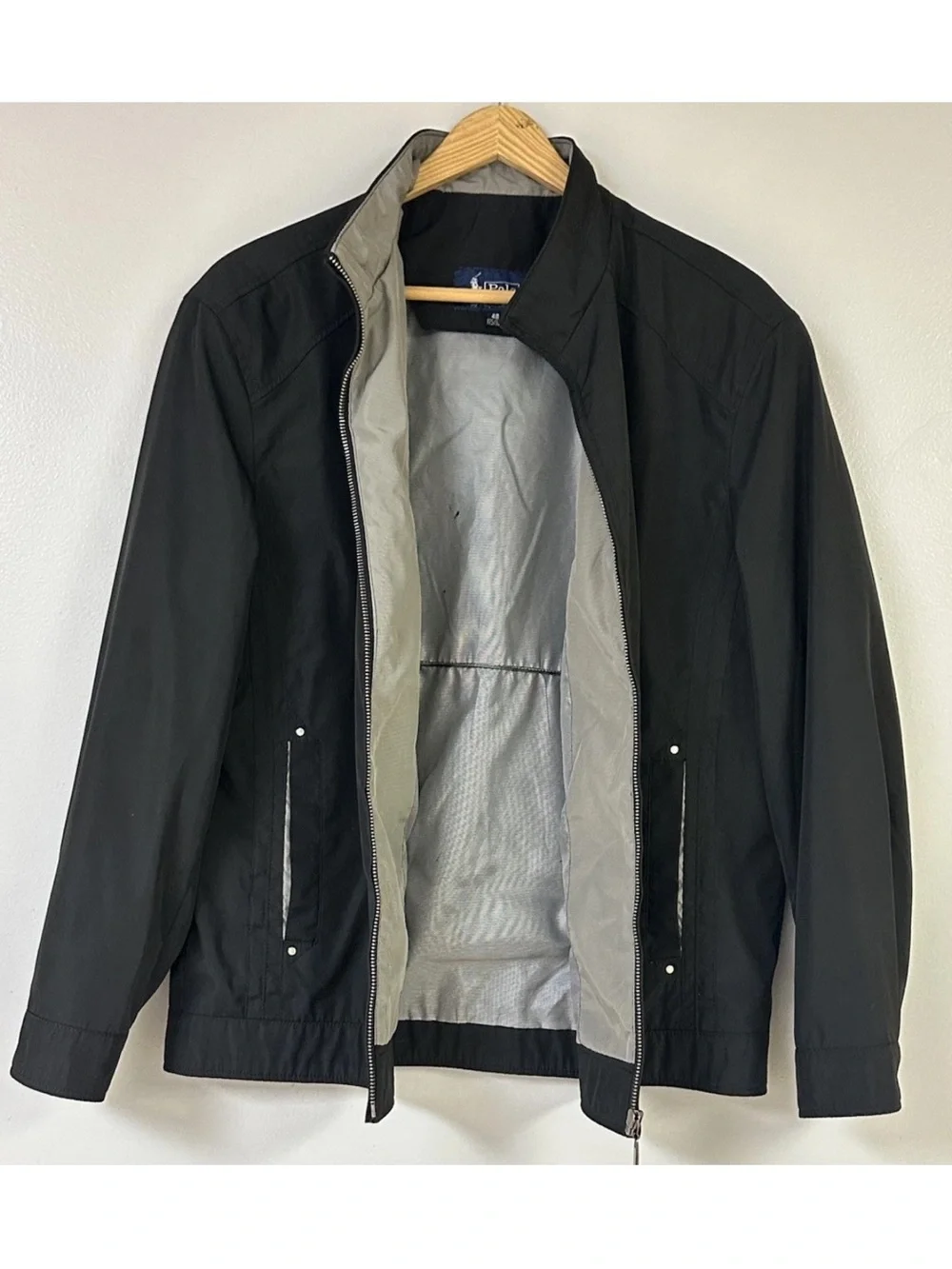 Polo Ralph Lauren Black Wool Lined Full Bomber Zip Jacket Size 48 (175/92A)